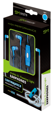 Наушники светящиеся 3,5 мм голубые SAPFIRE Mobile